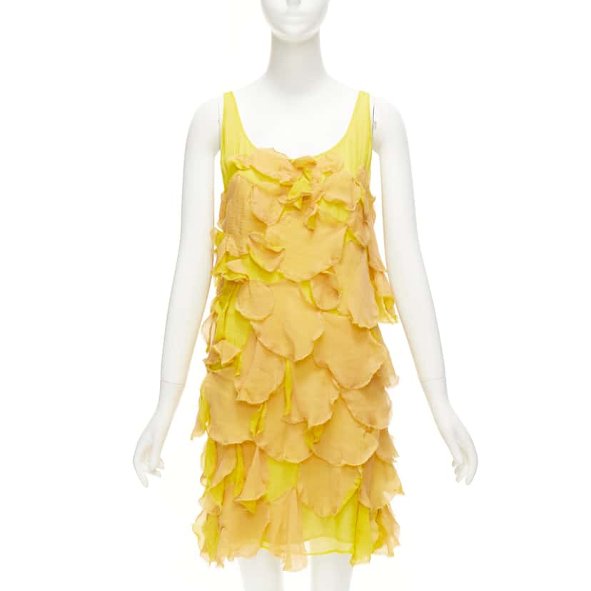 Fendi Silk Overlay Dress Yellow Silk Never worn - Front View