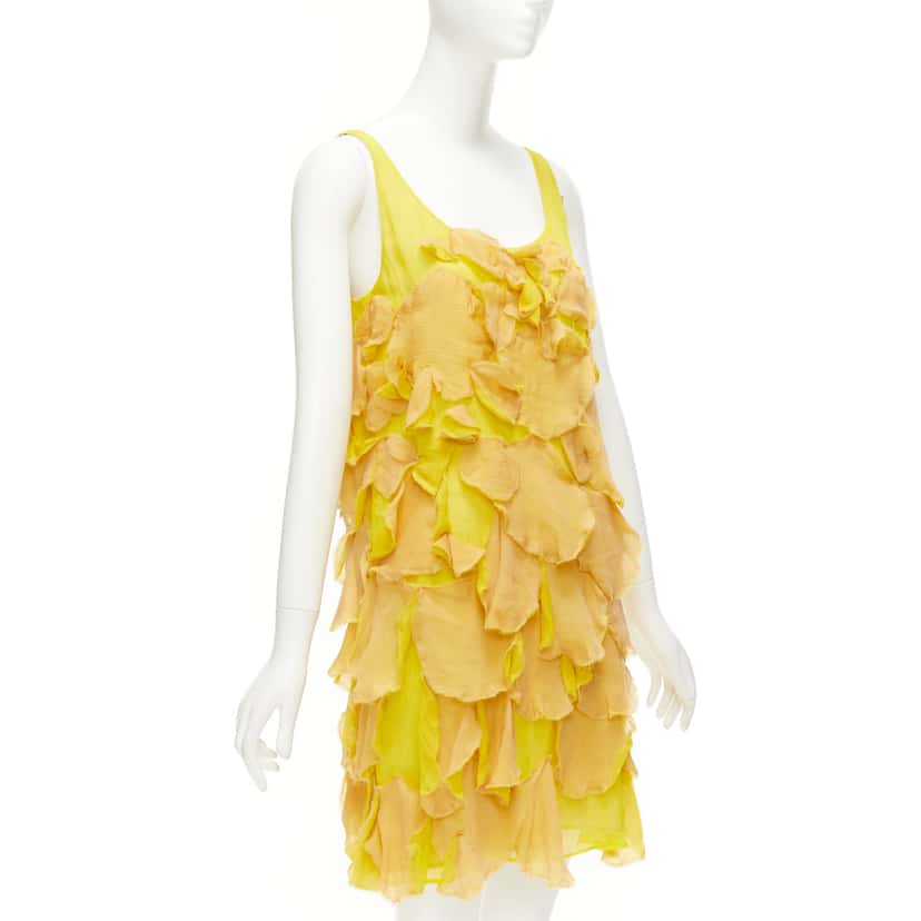 Fendi Silk Overlay Dress Yellow Silk Never worn - Inside View