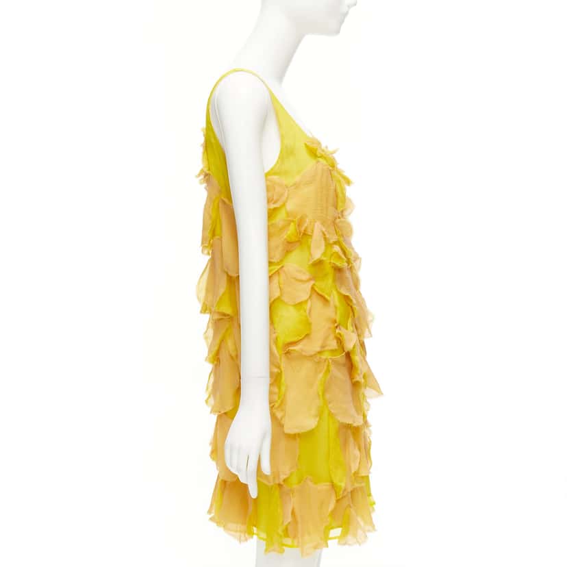 Fendi Silk Overlay Dress Yellow Silk Never worn - Model View