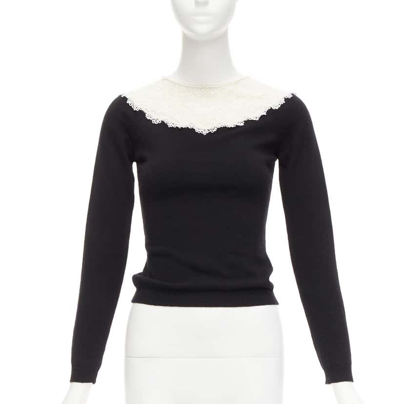 Valentino Garavani Beaded Lace Sweater Beige Wool Never worn - Front View