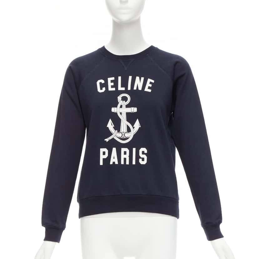 Celine Anchor Logo Sweatshirt Navy Cotton Fair condition - Front View