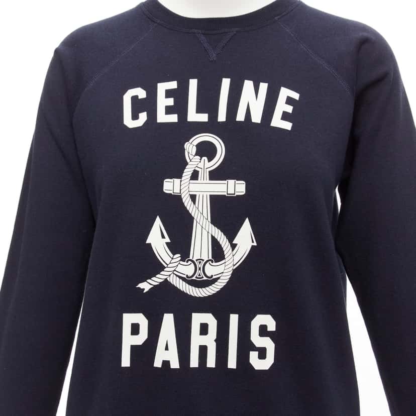 Celine Anchor Logo Sweatshirt Navy Cotton Fair condition - Back View