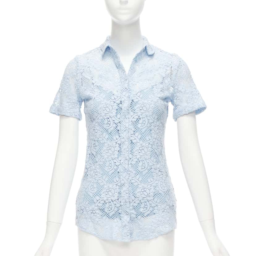 Burberry Floral Lace Shirt Blue Cotton Never worn - Front View