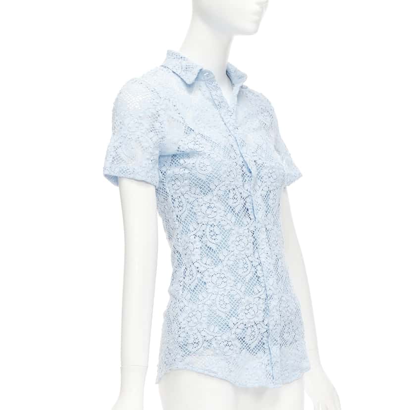 Burberry Floral Lace Shirt Blue Cotton Never worn - Inside View