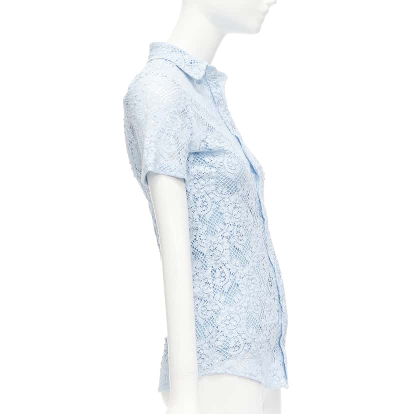 Burberry Floral Lace Shirt Blue Cotton Never worn - Model View