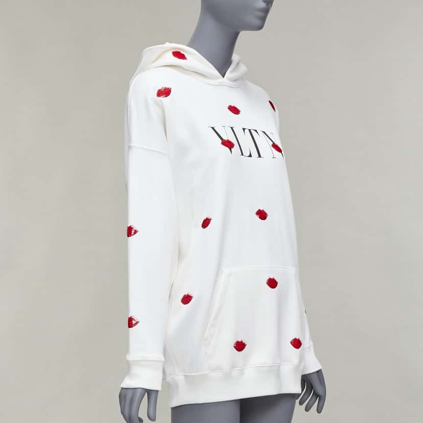 Valentino Garavani Sequin Lips Hoodie White Cotton Never worn - Inside View