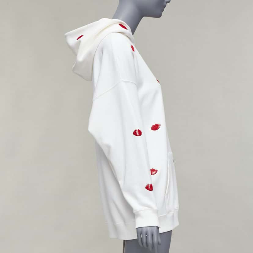 Valentino Garavani Sequin Lips Hoodie White Cotton Never worn - Model View