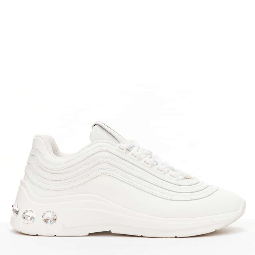Miu Miu Crystal Heel Sneakers White Leather Very good condition - Front View