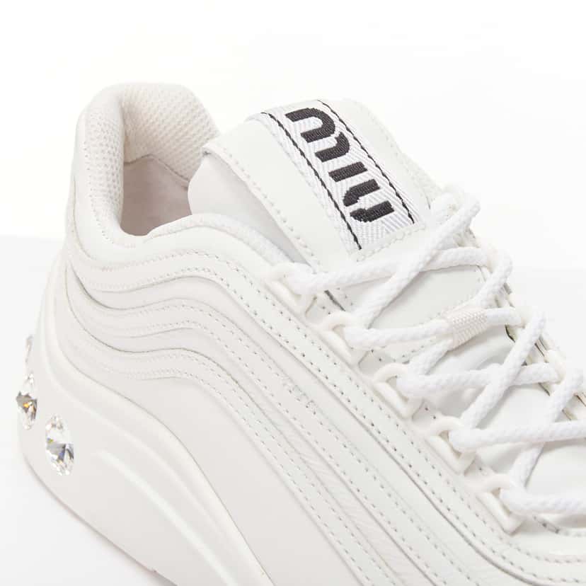 Miu Miu Crystal Heel Sneakers White Leather Very good condition - Back View