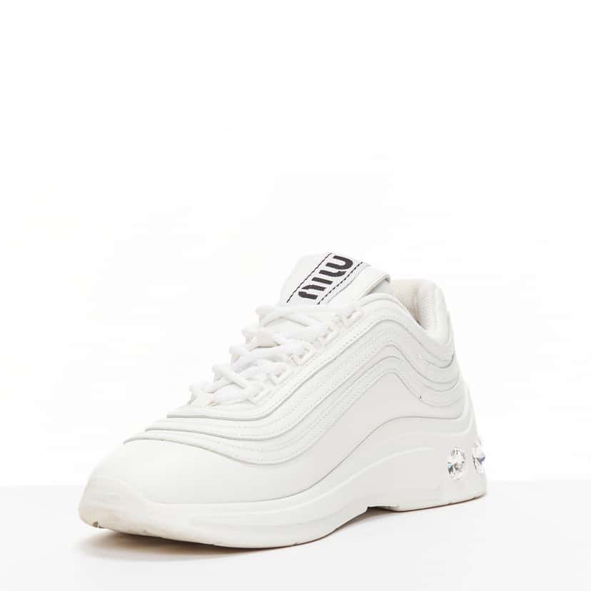Miu Miu Crystal Heel Sneakers White Leather Very good condition - Box View