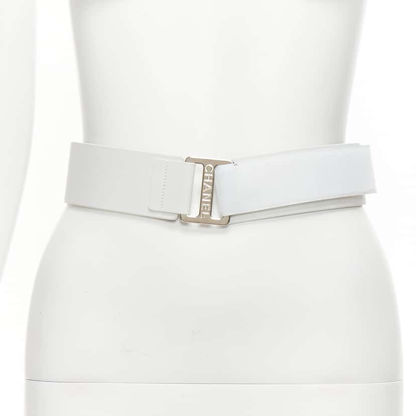 Chanel Pink Crystal Crab Belt White Leather Fair condition - Front View
