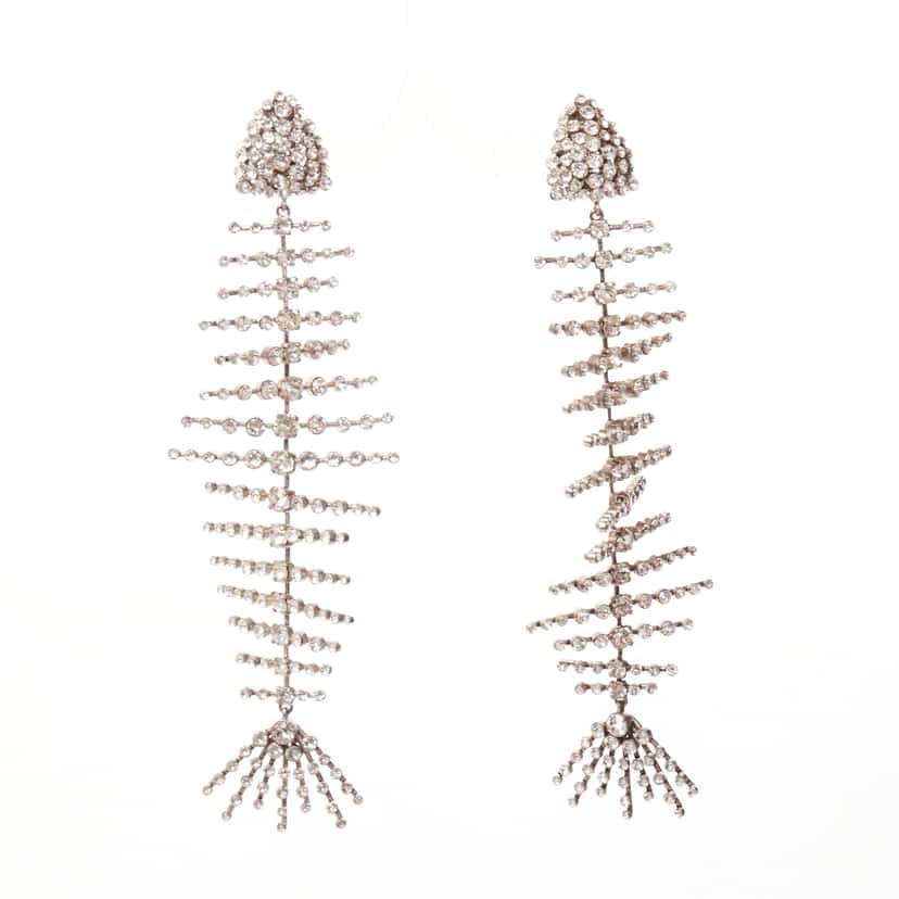 Saint Laurent Fish Bone Earrings Silver Metal Very good condition - Back View