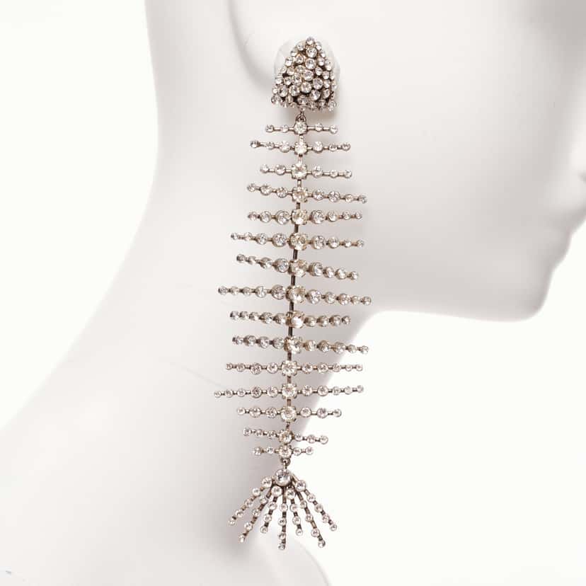 Saint Laurent Fish Bone Earrings Silver Metal Very good condition - Model View