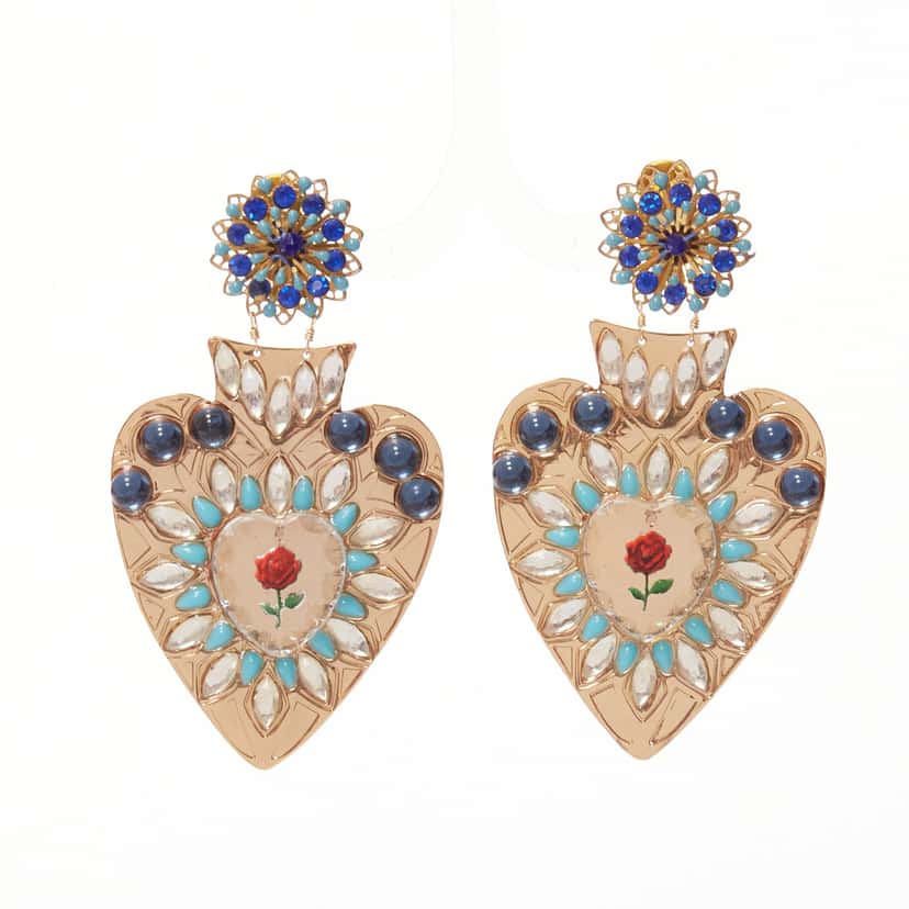 Mercedes Salazar Heart Resin Earrings Gold Metal Very good condition - Front View