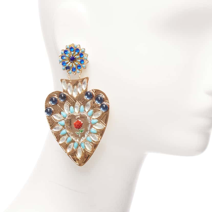 Mercedes Salazar Heart Resin Earrings Gold Metal Very good condition - Back View