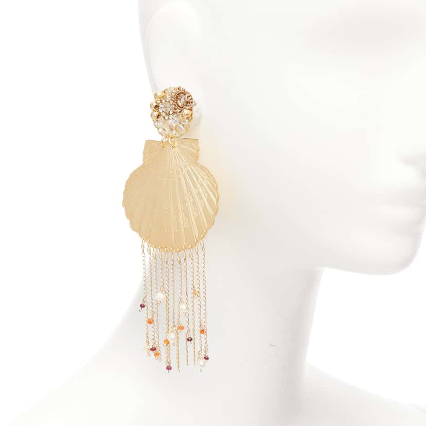 Mercedes Salazar Shell Tassel Earrings Gold Metal Very good condition - Back View