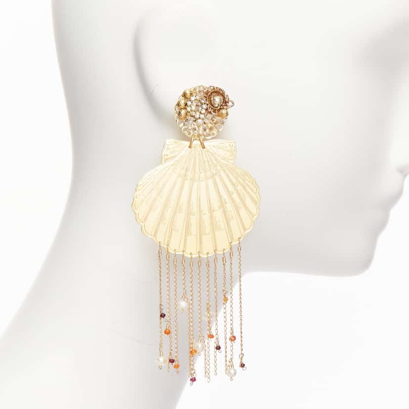 Mercedes Salazar Shell Tassel Earrings Gold Metal Very good condition - Model View