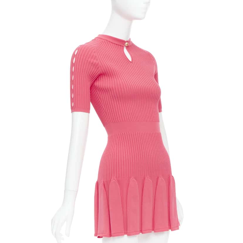 Balmain Ribbed Flutter Dress Pink Viscose Never worn - Inside View