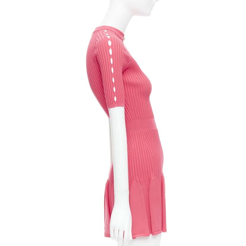 Balmain Ribbed Flutter Dress Pink Viscose Never worn - Model View