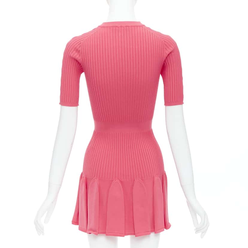 Balmain Ribbed Flutter Dress Pink Viscose Never worn - Box View