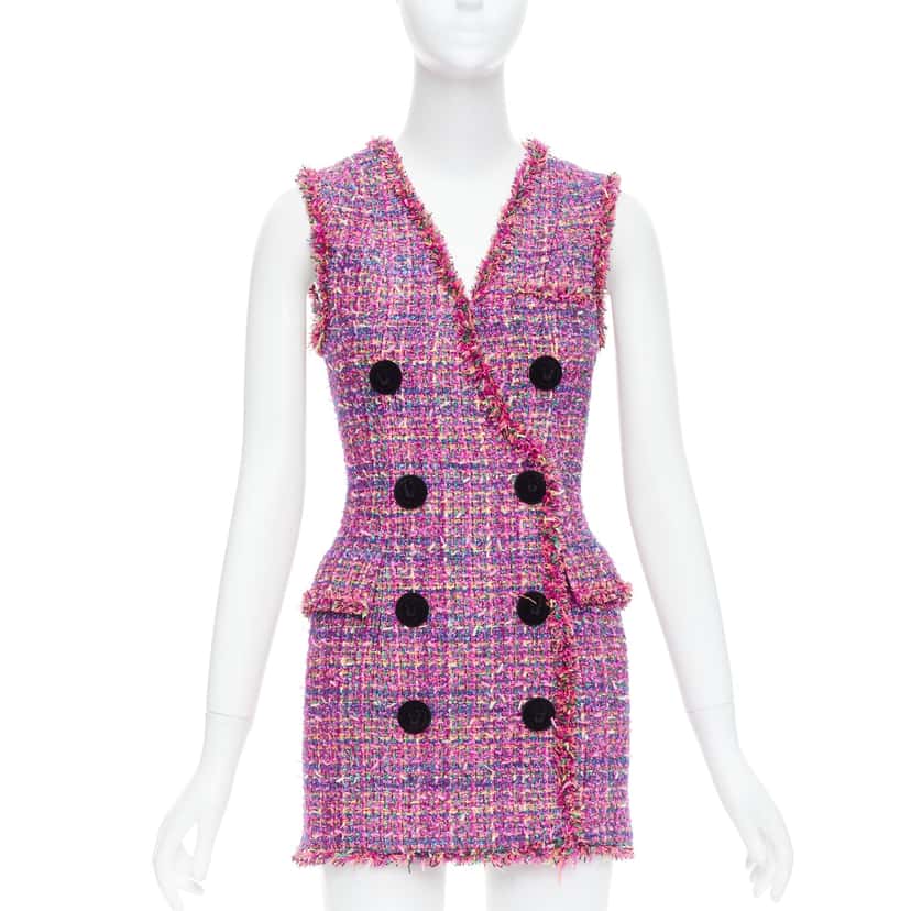 Balmain Tweed Vest Dress Pink Polyamide Never worn - Front View