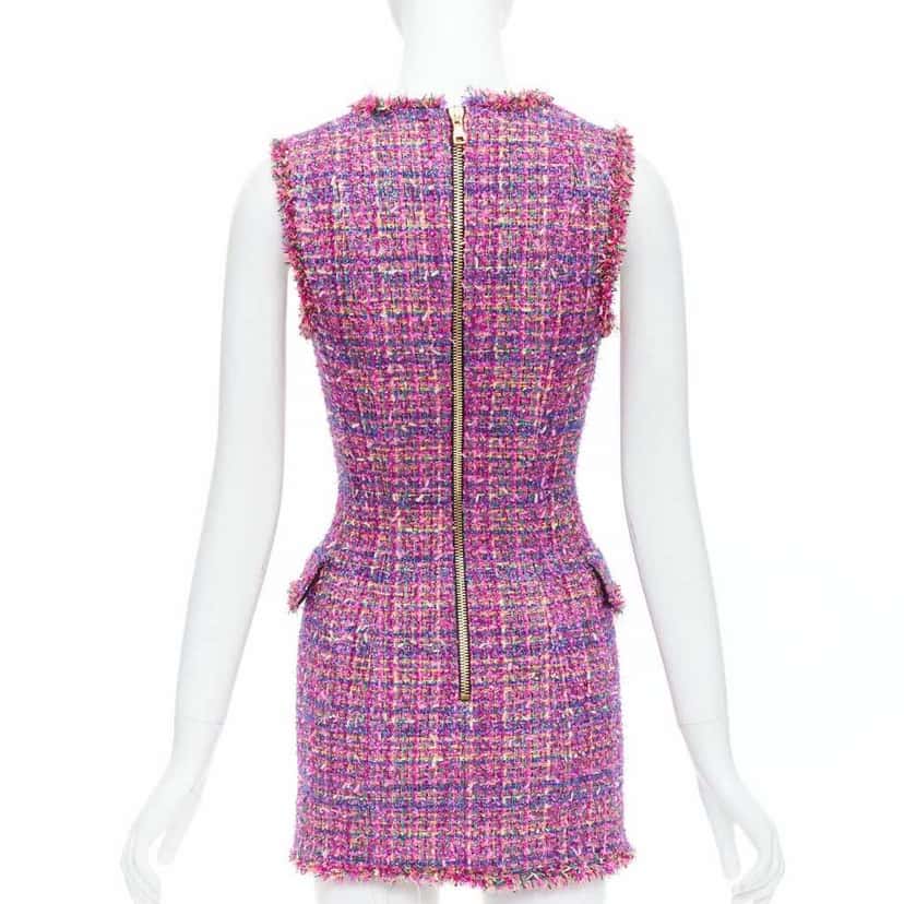 Balmain Tweed Vest Dress Pink Polyamide Never worn - Box View