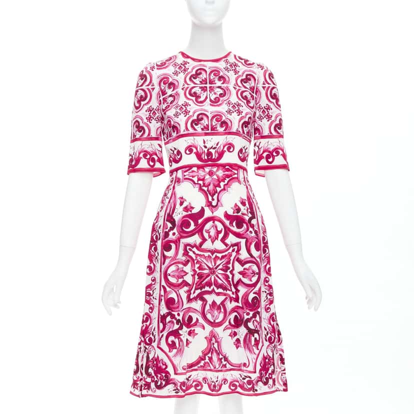 Dolce & Gabbana Majolica Silk Dress Pink Silk Never worn - Front View