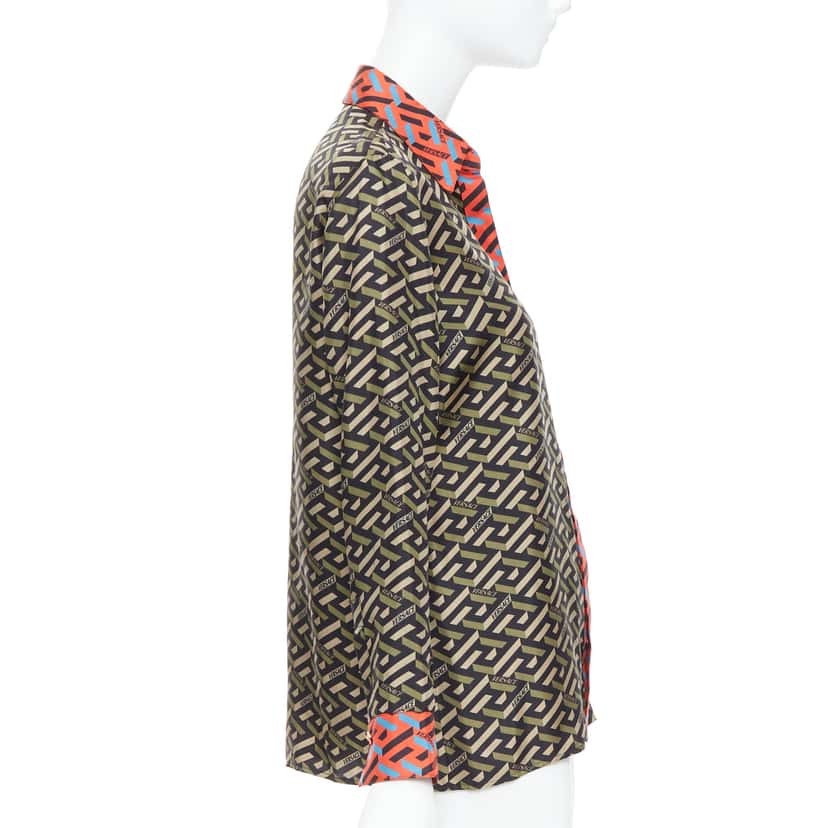 Versace La Greca Green Silk Never worn - Model View