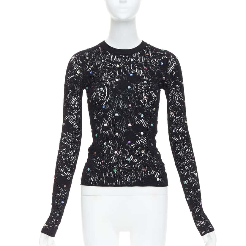 Louis Vuitton Floral Lace Pullover 1ABDZQ Black Viscose Never worn - Front View