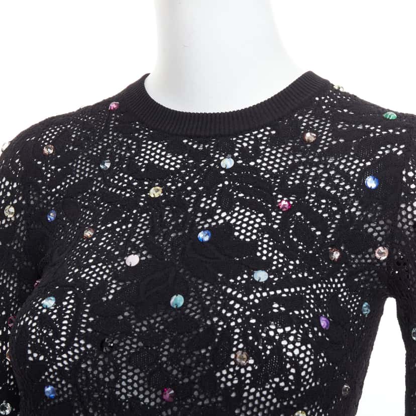 Louis Vuitton Floral Lace Pullover 1ABDZQ Black Viscose Never worn - Back View