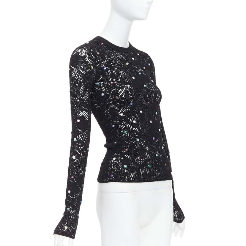 Louis Vuitton Floral Lace Pullover 1ABDZQ Black Viscose Never worn - Inside View