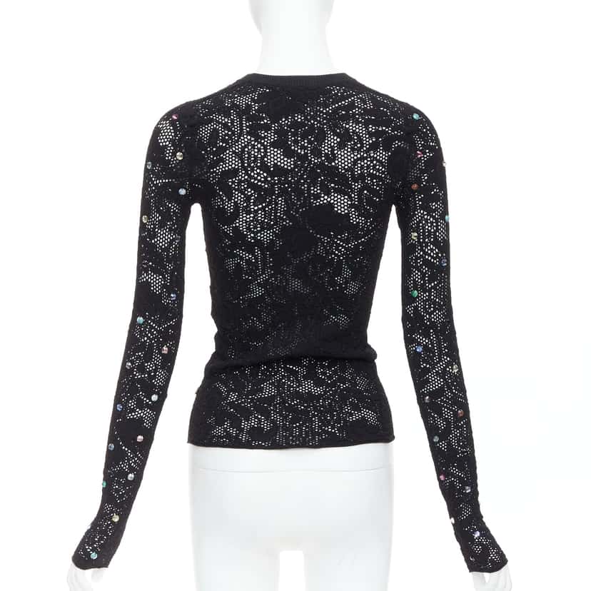 Louis Vuitton Floral Lace Pullover 1ABDZQ Black Viscose Never worn - Box View