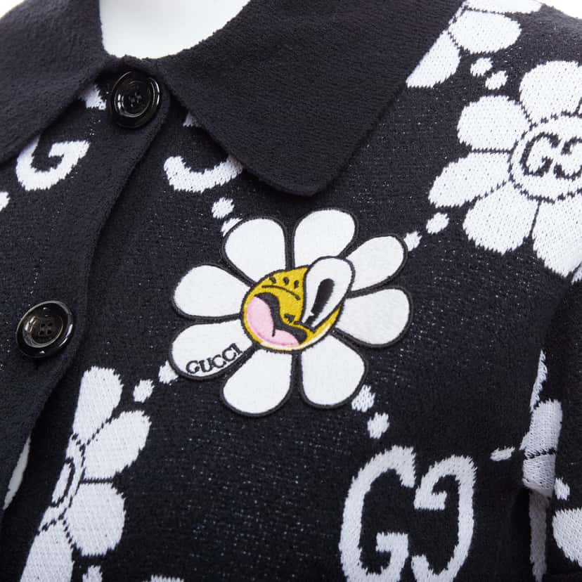 Gucci Daisy Polo Cardigan Black Cotton Never worn - Back View