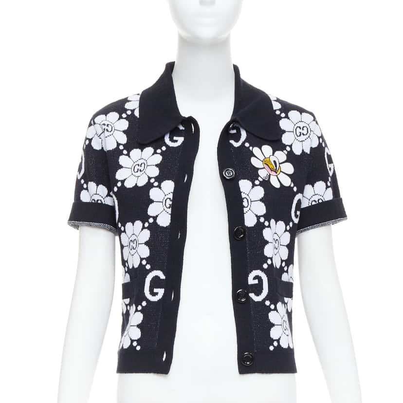 Gucci Daisy Polo Cardigan Black Cotton Never worn - Inside View
