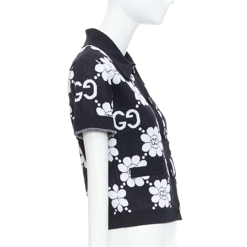 Gucci Daisy Polo Cardigan Black Cotton Never worn - Box View