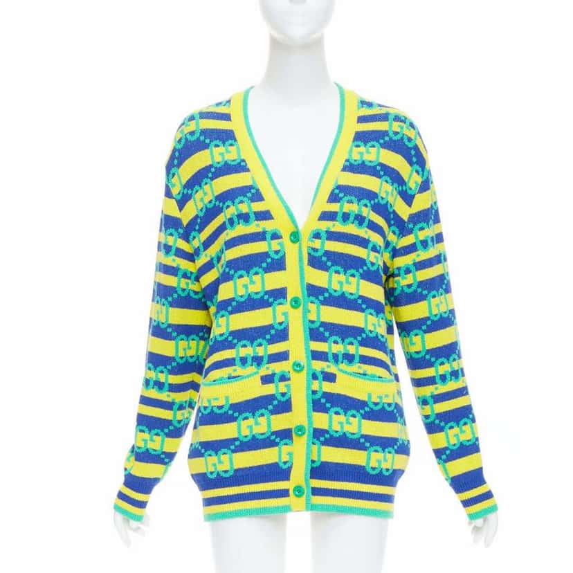 Gucci GG Stripe Cardigan Green Viscose Never worn - Front View