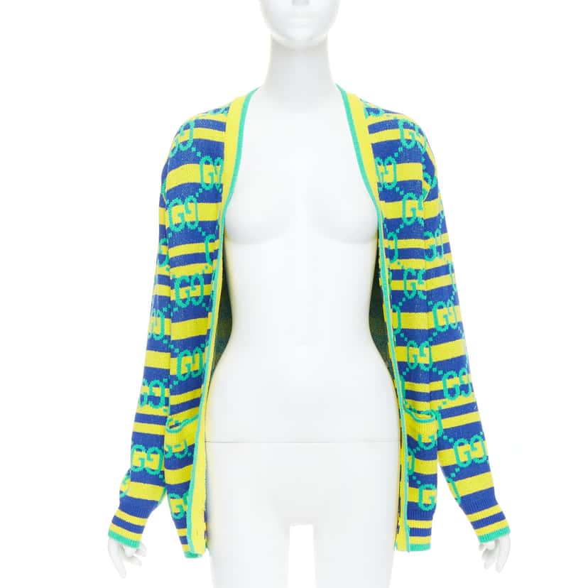 Gucci GG Stripe Cardigan Green Viscose Never worn - Inside View