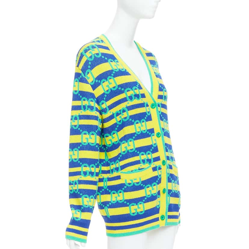 Gucci GG Stripe Cardigan Green Viscose Never worn - Model View