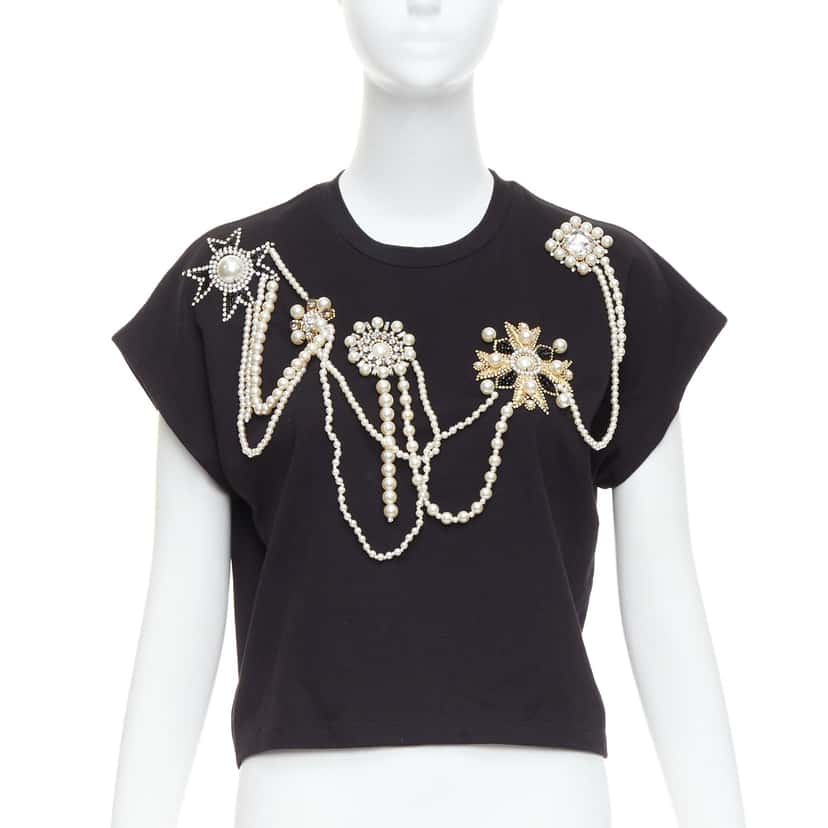 Balmain Pearl Bead Shirt Black Cotton Never worn - Front View