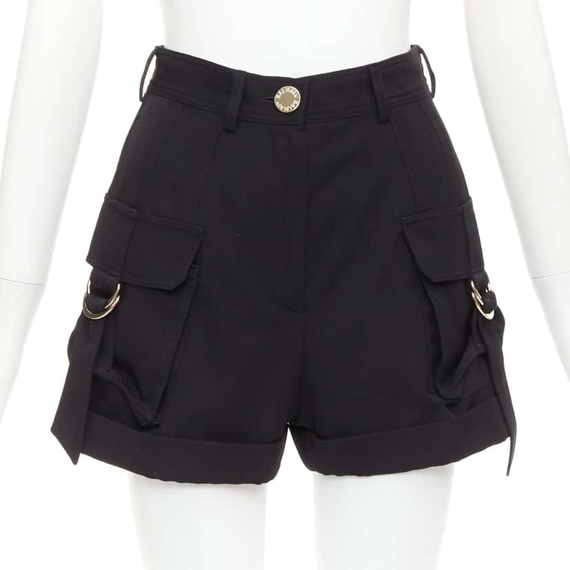 Balmain Gold Button Shorts Black Wool Very good condition - Front View