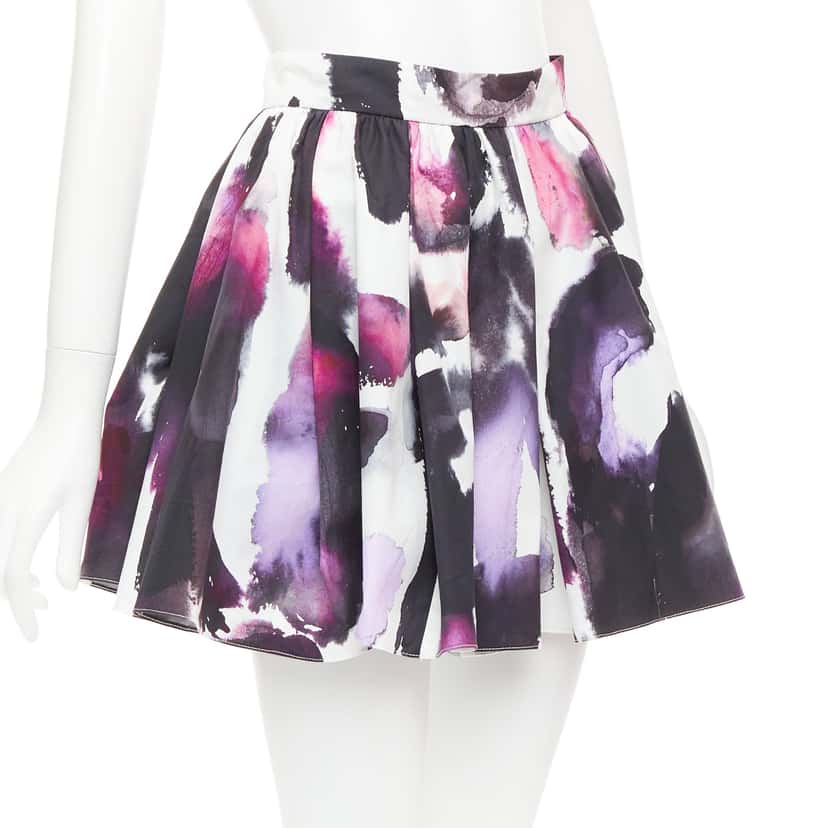 Alexander Mcqueen Paint Pleated Skirt Purple Cotton Never worn - Inside View