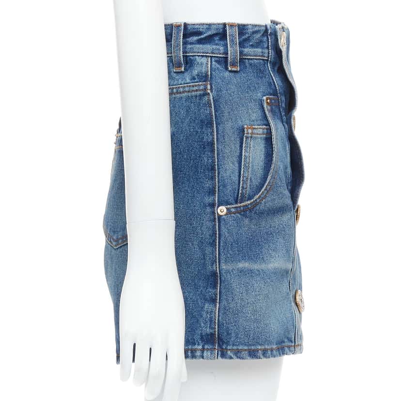 Balmain Coin Button Shorts Blue Cotton Never worn - Model View