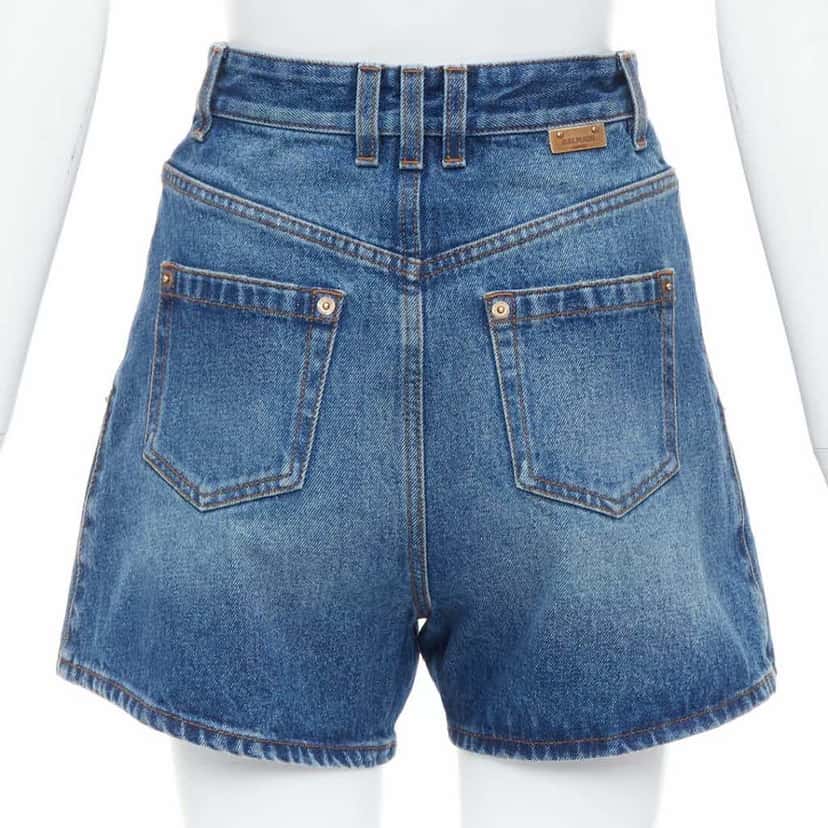 Balmain Coin Button Shorts Blue Cotton Never worn - Box View