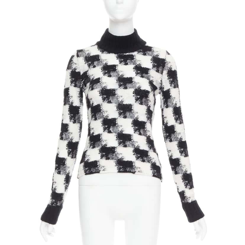 Dior Check Sheer Turtleneck Black Cashmere Very good condition - Front View