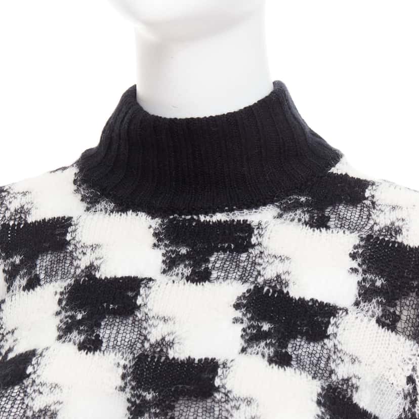 Dior Check Sheer Turtleneck Black Cashmere Very good condition - Back View
