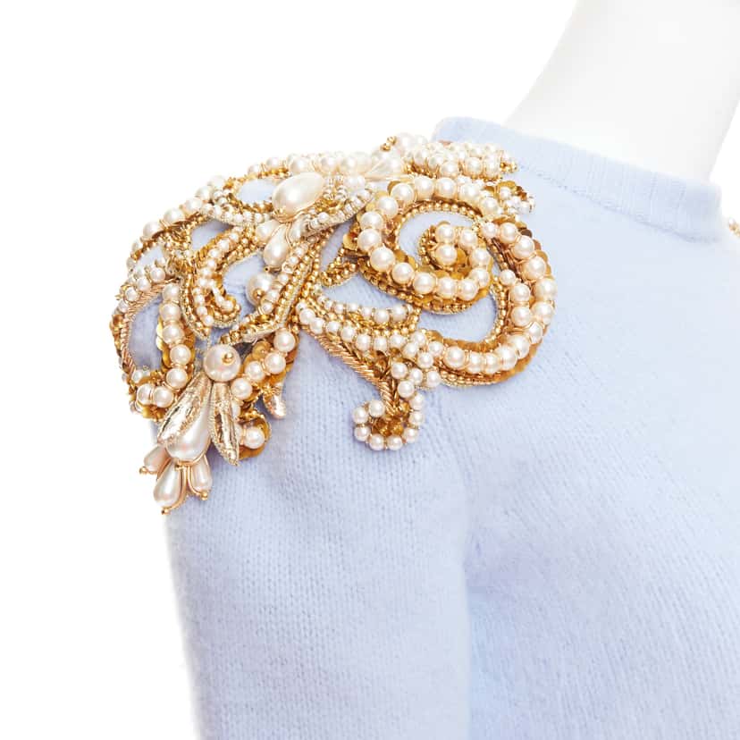 Balmain Pearl Embellished Sweater Blue Wool Very good condition - Back View