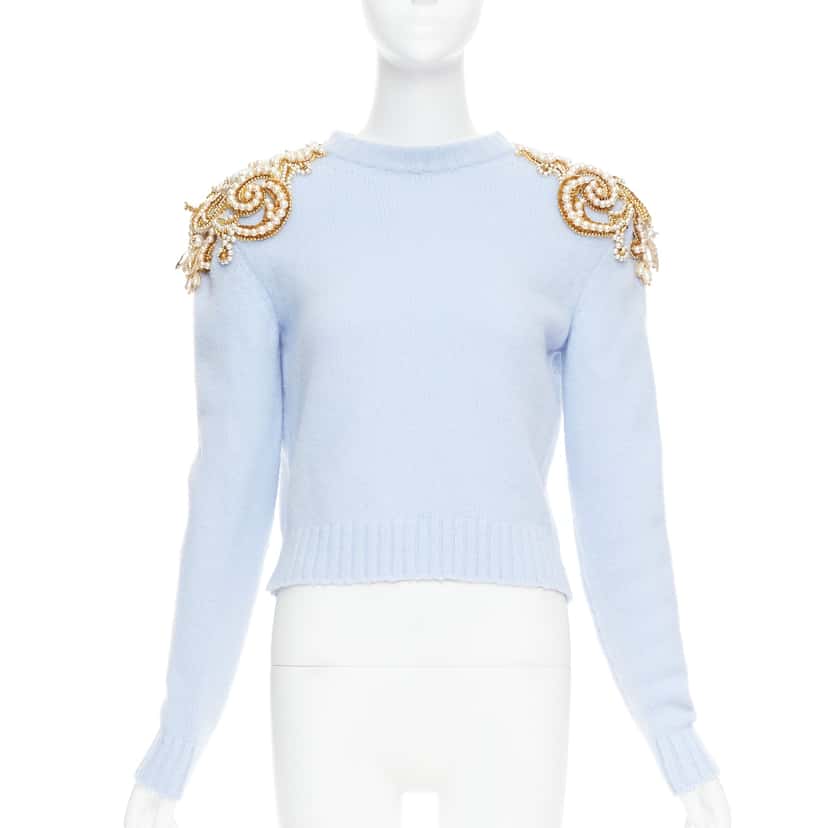 Balmain Pearl Embellished Sweater Blue Wool Very good condition - Inside View