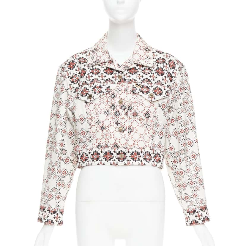 Louis Vuitton Floral Denim Jacket Beige Cotton Very good condition - Front View