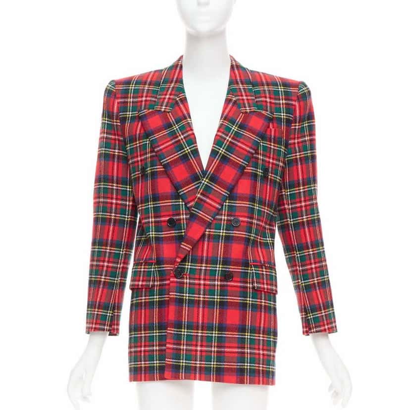 Saint Laurent Plaid Wool Blazer Red Wool Very good condition - Front View