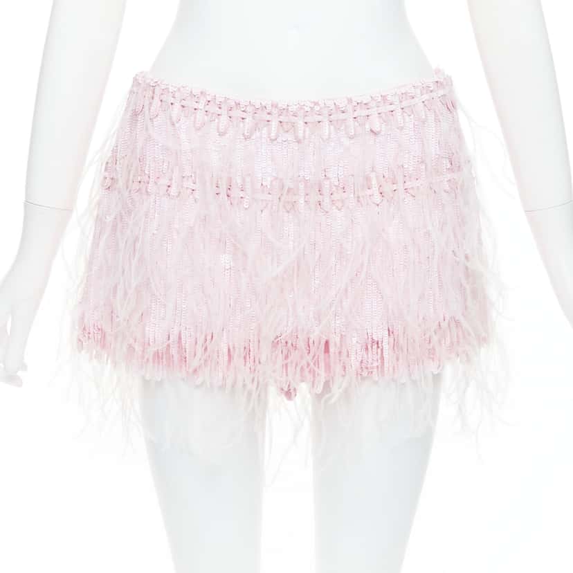 Valentino Sequin Feather Skirt Pink Silk Very good condition - Front View